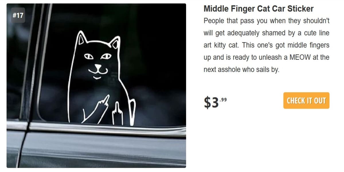 17 Middle Finger Cat Car 